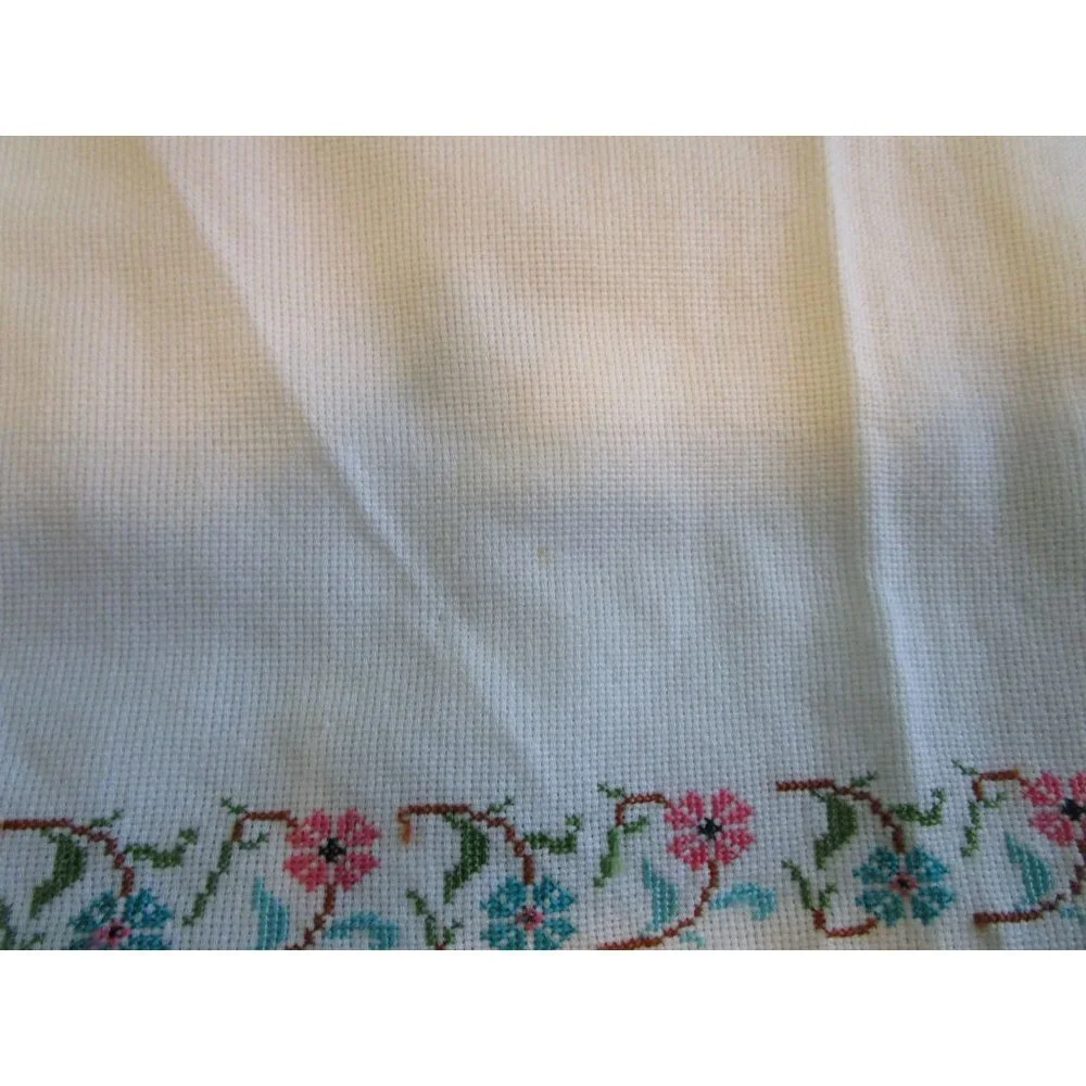 Vintage Hand Embroidered Guest Tea Hand Towels Pink Blue Floral Minor Age Stains